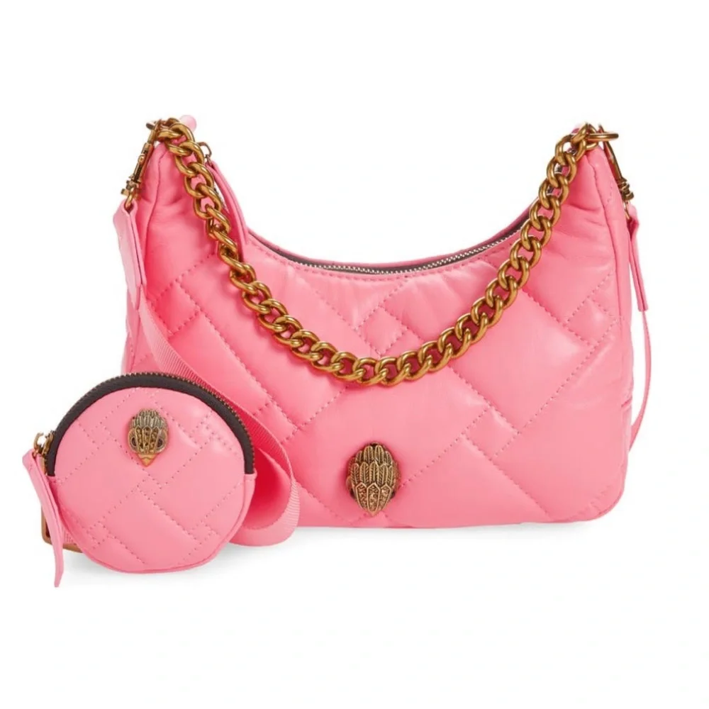 Kurt Geiger London Pink Quilted Leather Hobo Crossbody w Pouch NWT Chain Strap - Picture 1 of 7